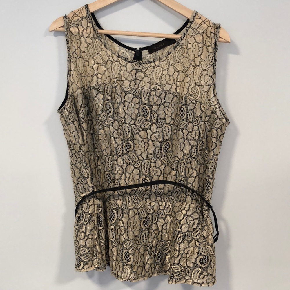 The Limited Champagne Lace and Black Peblum top
